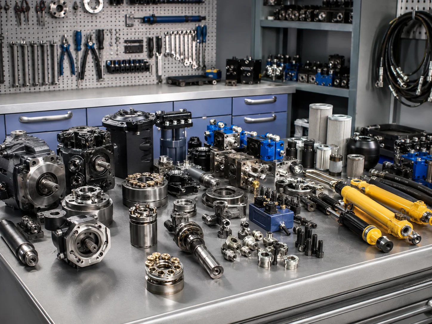 Hydrolink technician gauging a hydraulic motor on the test bench
